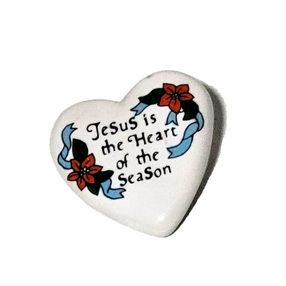 Jesus Is The Heart Of The Season Lapel Pin Christmas Poinsettia Ceramic - Picture 1 of 1